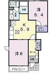 日向ハイツ 1階2Kの間取り