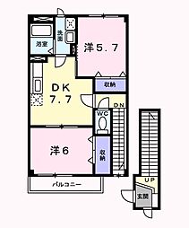 セジュール　II 2階2DKの間取り