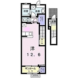 アルドール　III−Ａ 2階ワンルームの間取り