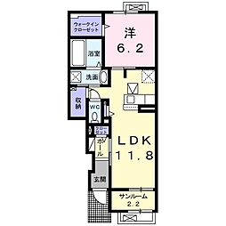 ドゥ・フレールI 1階1LDKの間取り