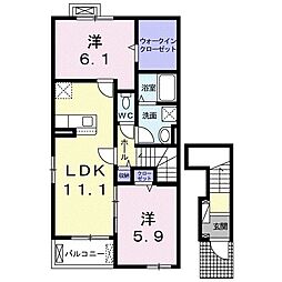ノバリチェスメゾン　Ａ 2階2LDKの間取り