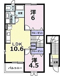 ピース・コアＢ 2階2LDKの間取り