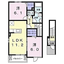 リアンＡ 2階2LDKの間取り