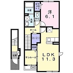 サン　アルト　I 2階1LDKの間取り