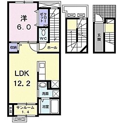 シャンティIIＢ 3階1LDKの間取り