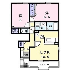 シューペルヴ・ロジュマン 1階2LDKの間取り