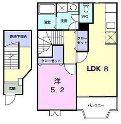 リヴィエール 2階1DKの間取り