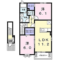ノース　フロンティアＢ 2階2LDKの間取り