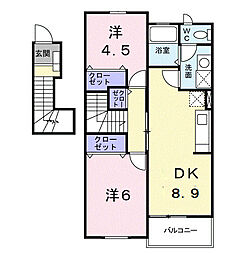 パレスサンヒルズB 2DKの間取図画像