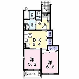 クラールB 2DKの間取図画像