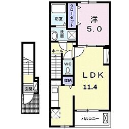 ルナ　ヒルズ 2階1LDKの間取り