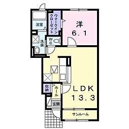パストラル 1階1LDKの間取り