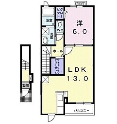カナールＢ 2階1LDKの間取り