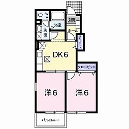 ラス・ティック 1階2DKの間取り