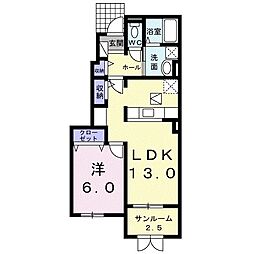 リバーサイドエイム 1階1LDKの間取り