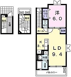 ブルック駅西 1LDKの間取図画像