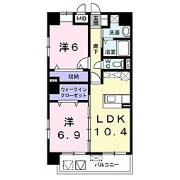 ローズエスペランサ 2階2LDKの間取り