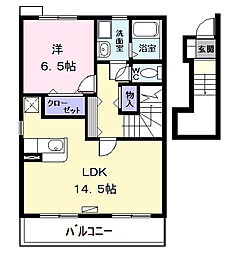 クロ−バ−スクエア 2階1LDKの間取り