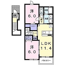カーサ・フェリーチェ　I 2階2LDKの間取り