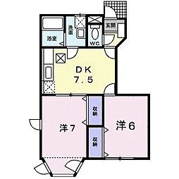 プチセレブB 2DKの間取図画像