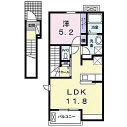 リバーサイドスニフ 2階1LDKの間取り