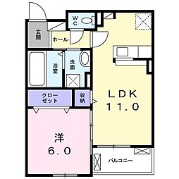 サン・リーブル 1LDKの間取図画像