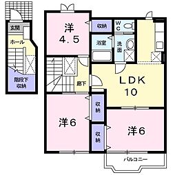 ゴールドパークＢ 2階3LDKの間取り