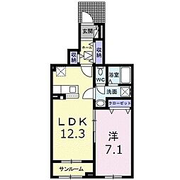 アーバー春山 1階1LDKの間取り