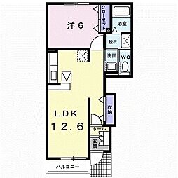 カーサドマーニ 1階1LDKの間取り