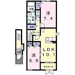 グランデS.K四番館 2LDKの間取図画像