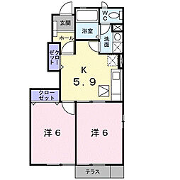 コンフォートＡ 1階2DKの間取り