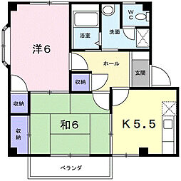 コ−ポフォレスト 2階2Kの間取り
