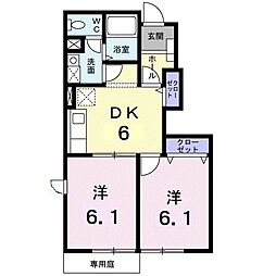 リバーサイド・ドリームV 1階2DKの間取り