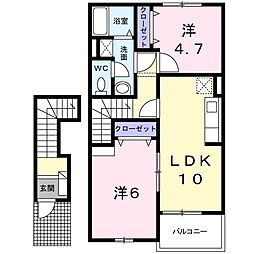 ライツ・Ｅ 2階2LDKの間取り
