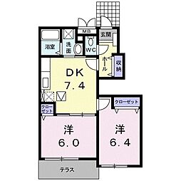 セレノ・カーサ 2DKの間取図画像