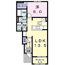 カルムプロムナードB 1LDKの間取図画像
