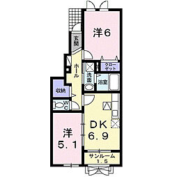 フレーシュ　ル・クールI 1階2DKの間取り