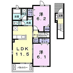 カーサファヴォーレ1 2LDKの間取図画像