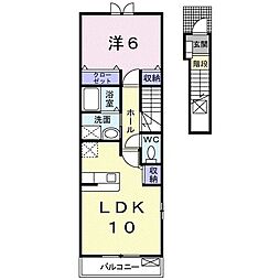 ブルス・ハープIV 2階1LDKの間取り