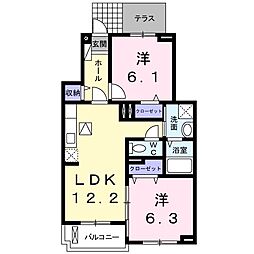 グリシーヌ1番館 2LDKの間取図画像