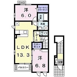 プラシードつくばA 2LDKの間取図画像