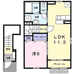 シャルマン 2階1LDKの間取り