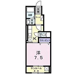 グリーンハイツ吉方 1Kの間取図画像