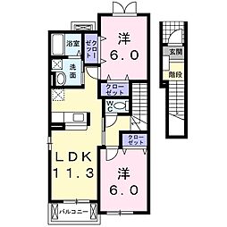 大石グランコートA 2LDKの間取図画像