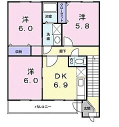 パストラル北上2 3DKの間取図画像