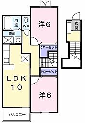 いちごハウスα 2階2LDKの間取り