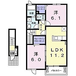 コンフィアンス　II 2階2LDKの間取り
