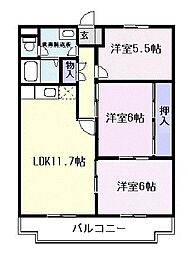 ヒルズ青木 3LDKの間取図画像