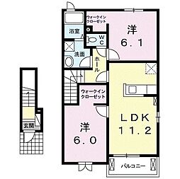 アルカンシエル　II 2階2LDKの間取り