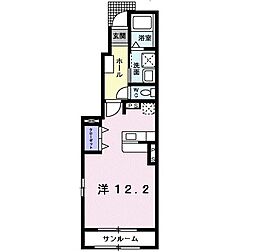 バーミィ・アールI 1階ワンルームの間取り